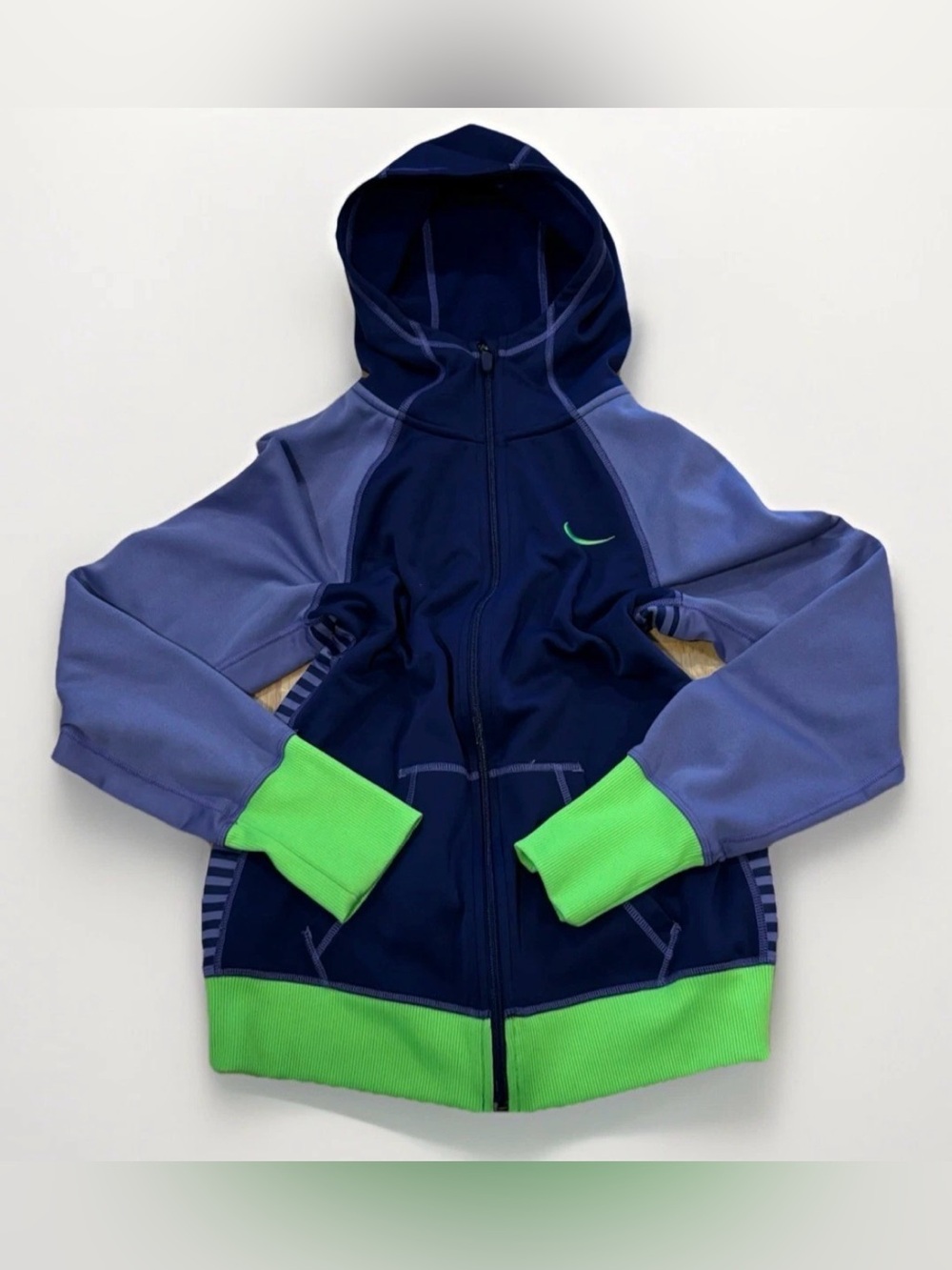 Nike Therma-Fit Hoodie Purple Neon Green Full Zip Sweatshirt Athletic Medium